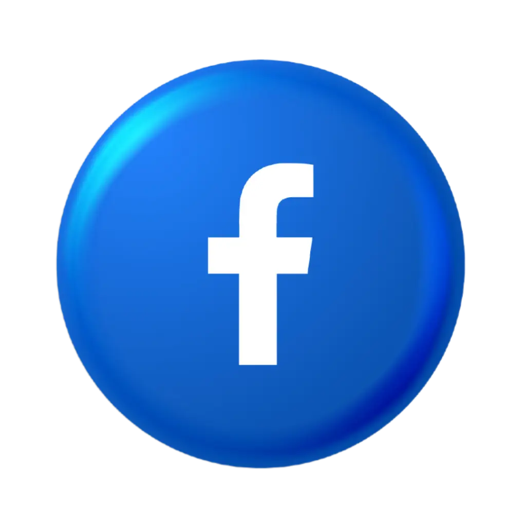 3D blue circle featuring the Facebook lowercase 'f' icon in white