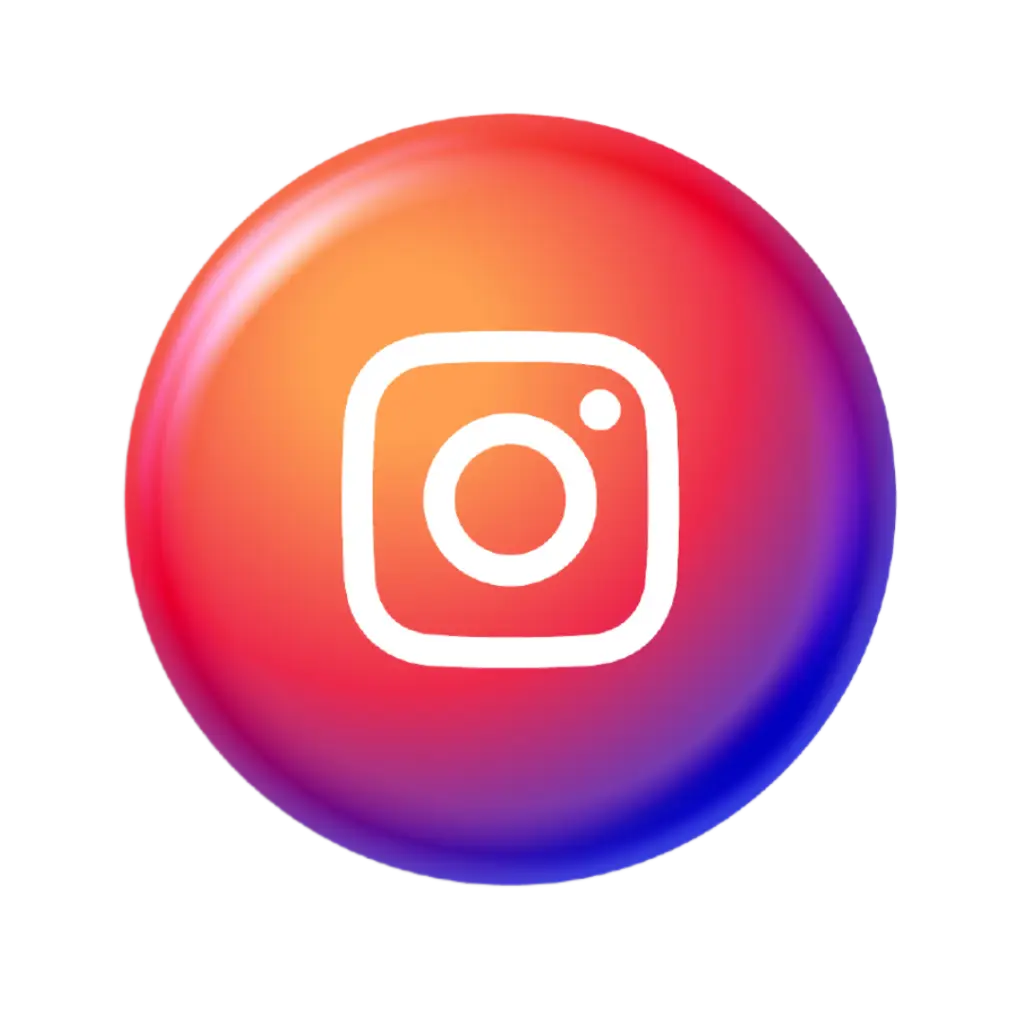 3D circle with vibrant orange, pink and purple colors with Instagram logo icon in white