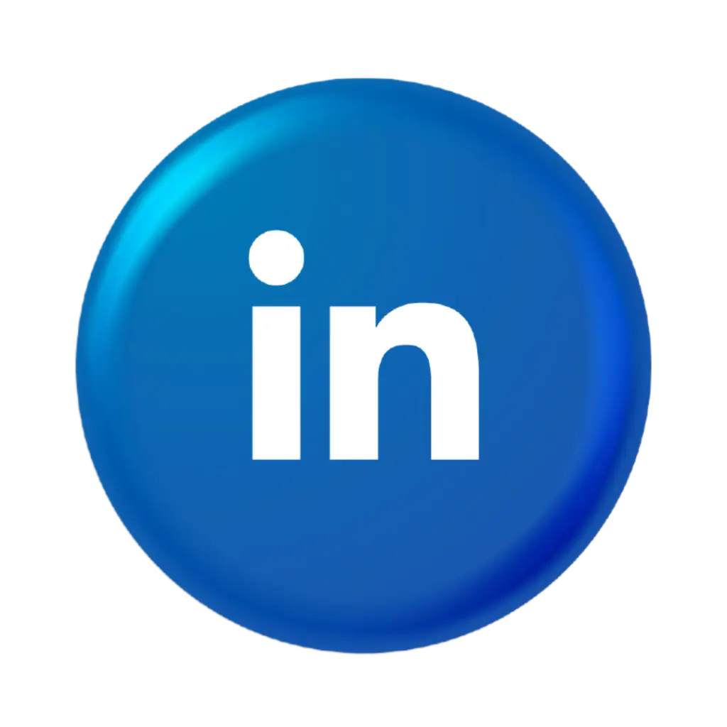 3D blue circle with LinkedIn icon in white