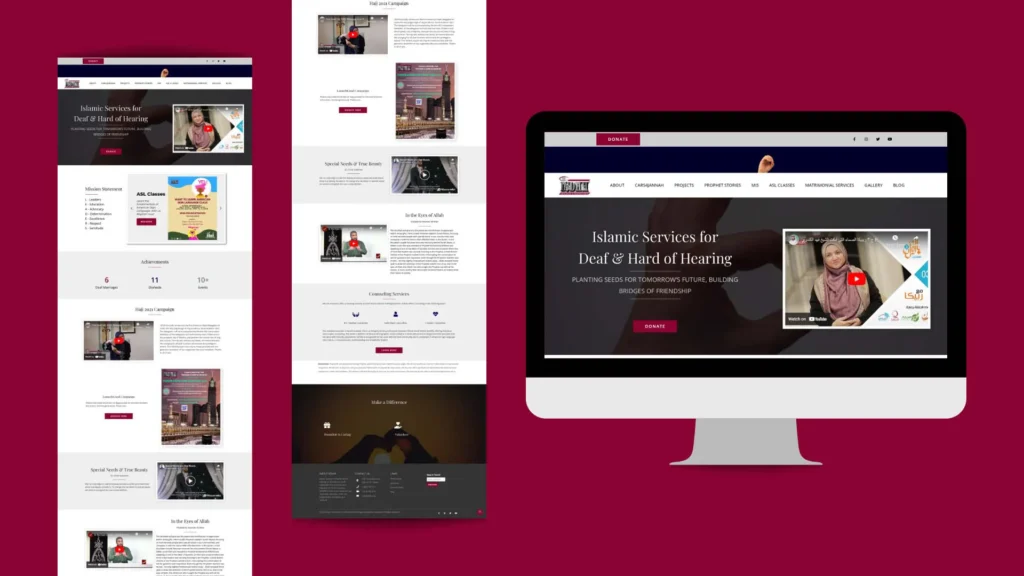 Website homepage mock up on a burgundy background