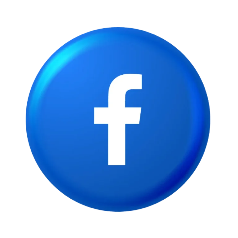 3D blue circle featuring the Facebook lowercase 'f' icon in white
