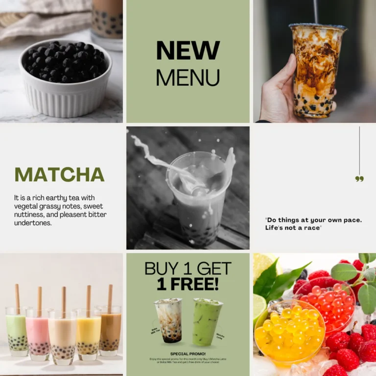 Instagram feed posts in white and sage color theme