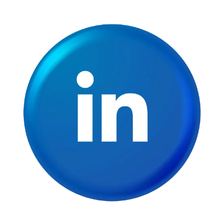 3D blue circle with LinkedIn icon in white