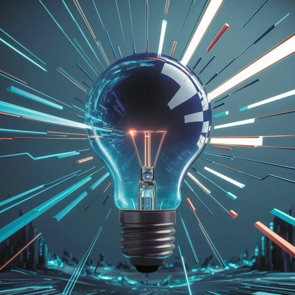 3d rendering of a light bulb with colorful light rays depicting growth ideas and strategies