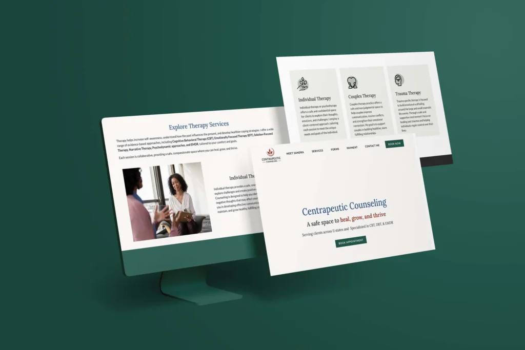 Website homepage displayed on a green Mac desktop