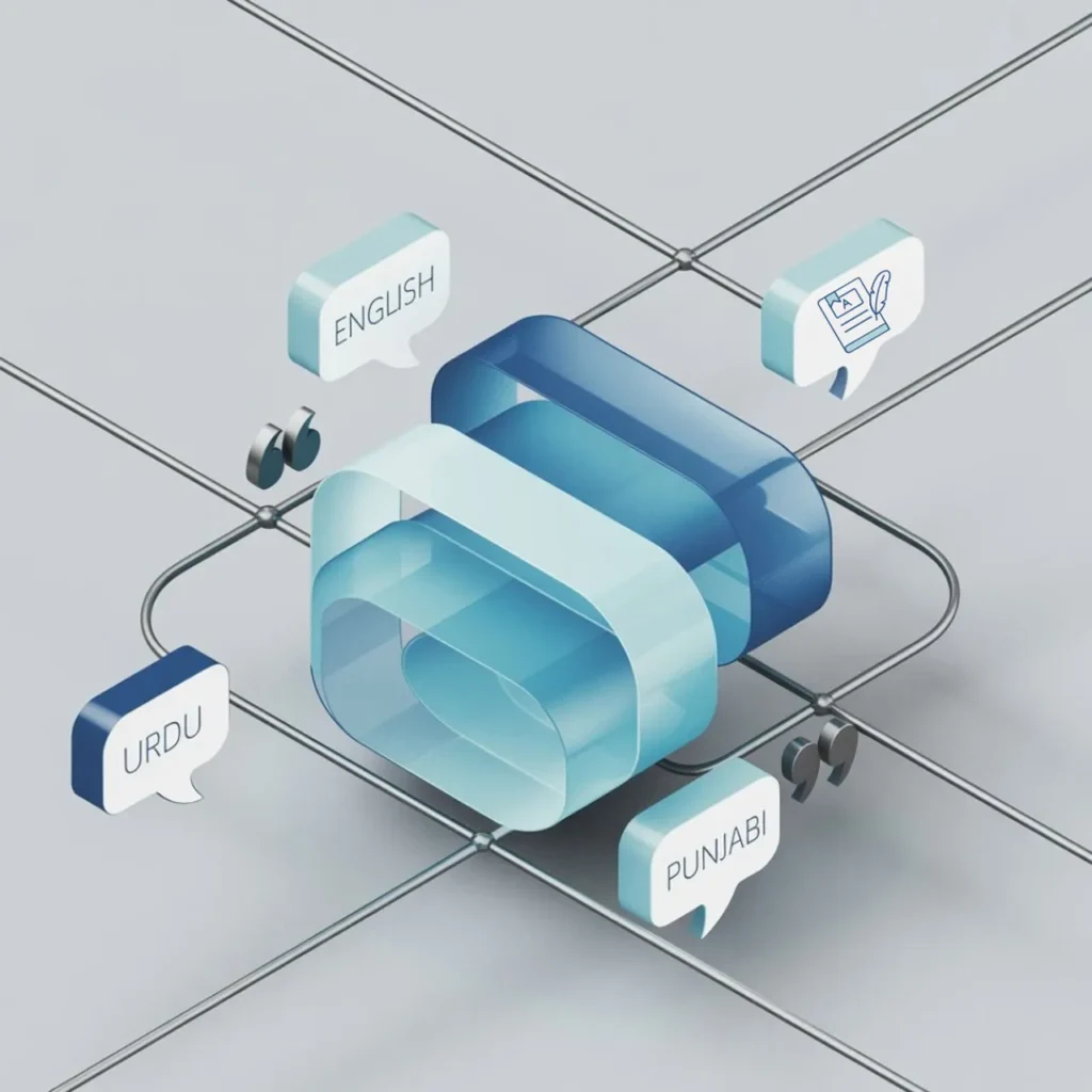 3d isometric graphic representing Urdu and Punjabi interpretation and translation