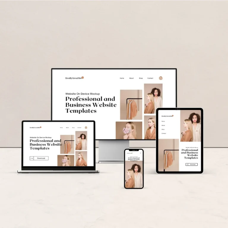 A mock up of group of smart devices with a website on them to show responsive layout