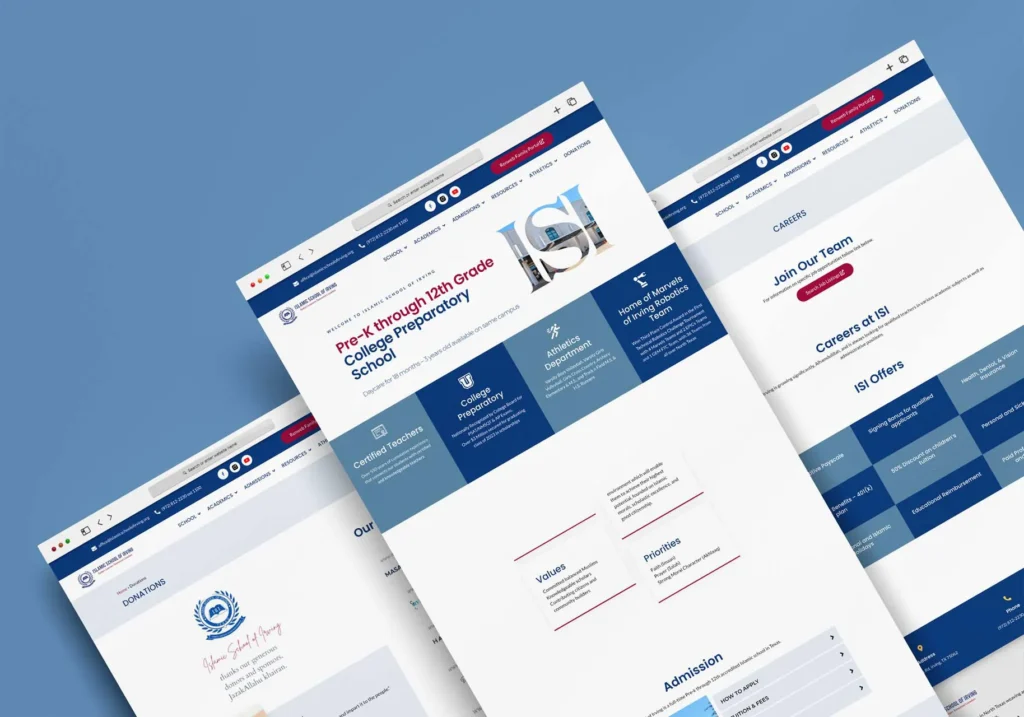 Three screenshots of a website displayed side by side