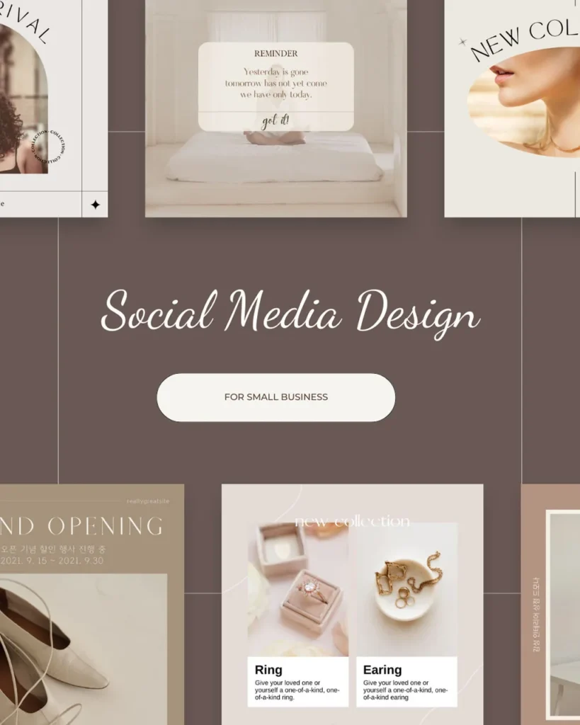 Social media template kit for small business with brown and beige color theme