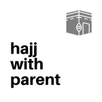 Hajj with parent text logo in grayscale with Kaaba icon on the right