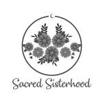 A grayscale logo with flowers inside the circle