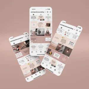 Dallas Web Design & Digital Marketing Agency 4 Instagram feed with rose pink and white theme templates
